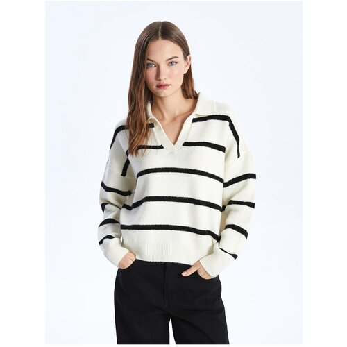 LC Waikiki Casual Polo Collar Striped Long Sleeve Oversize Women's Knitwear Sweater Cene