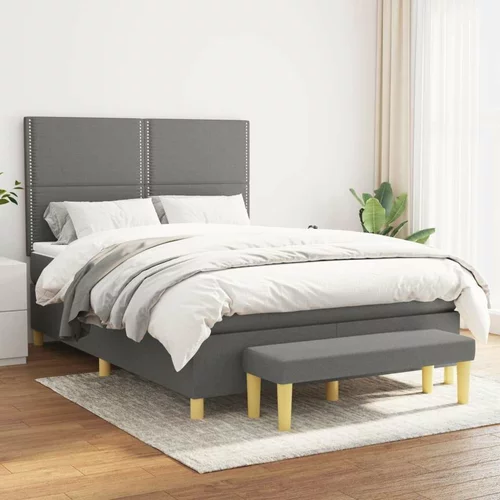  Box spring postelja z vzmetnico temno siva 140x200 cm blago, (20725406)
