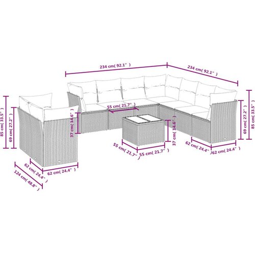 VidaXL 10-dijelni set vrtnih sofa poliratan s jastucima svijetlosivi Slike