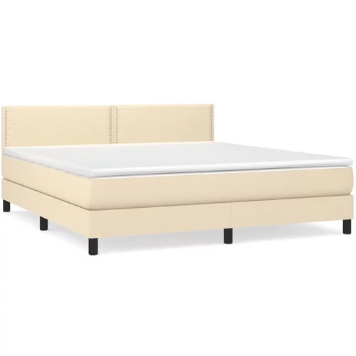 vidaXL Box spring postelja z vzmetnico krem 160x200 cm blago, (20895986)