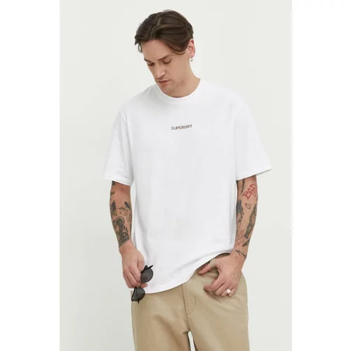 Superdry Pamučna majica za muškarce, boja: bijela, s aplikacijom