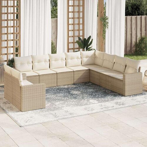 vidaXL 10-dijelni set vrtnih sofa s jastucima bež od poliratana Cene