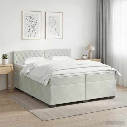 Krevet s box springom madracem i LED-om Svjetlosiva Bar&amp;scaron;un - Svjetlosiva 200 x 200 cm Kristal s dugmadima Slike