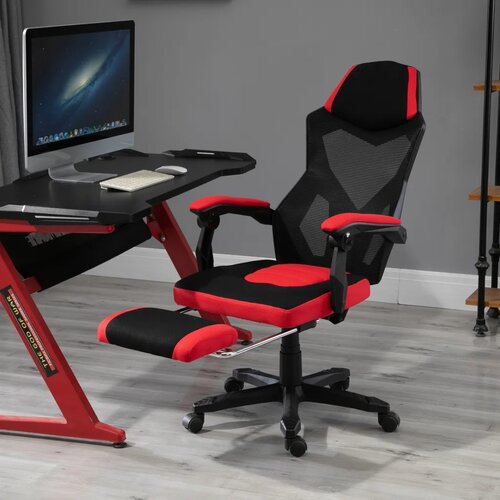  Ergonomska uredska i igraća stolica s osloncem za noge crno-crvena Slike