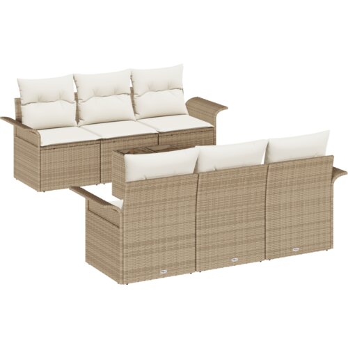 VidaXL 7-dijelni set vrtnih sofa s jastučićima Bež Poli ratan Slike