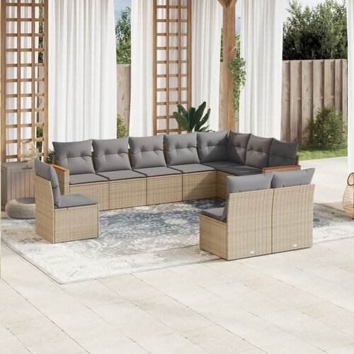 vidaXL 10-dijelni set vrtnih sofa s jastucima bež od poliratana Cijene