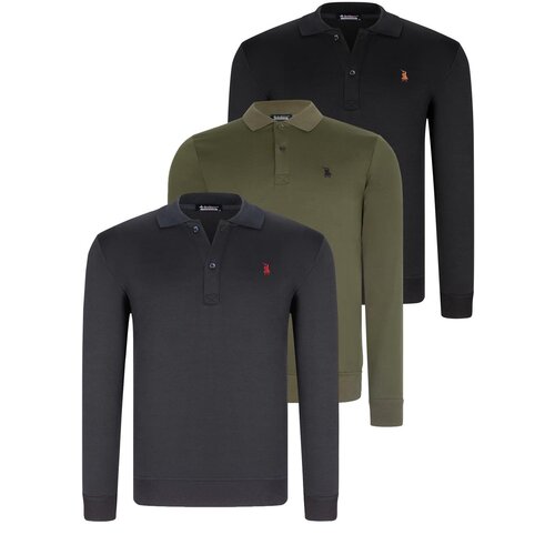 Dewberry TRIPLE SET V4007 MEN'S SWEATSHIRT-BLACK-NAVY-KHAKI Cene