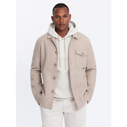 Ombre Men's lightweight fleece jacket with viscose - beige Cijene
