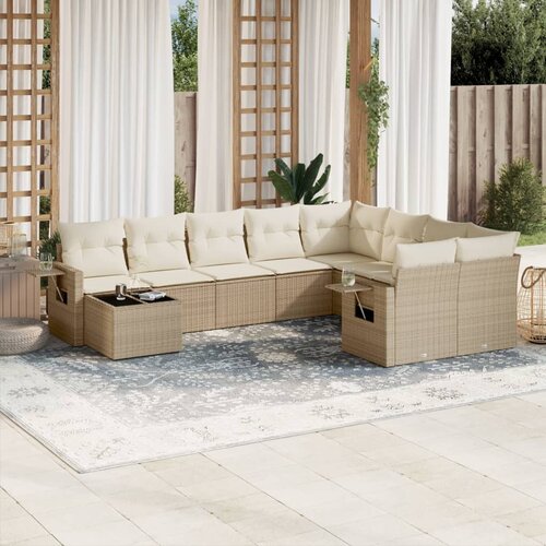 VidaXL 10-dijelni set vrtnih sofa s jastucima bež od poliratana Slike