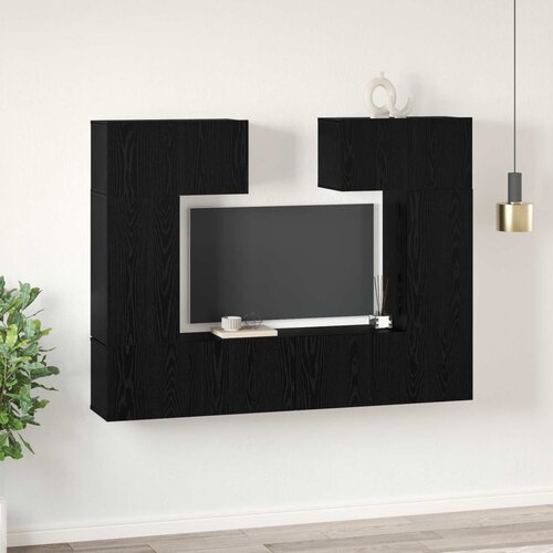  Set TV komoda 6 kom. Crni hrast Konstruirano drvo Crna 80 x 30 x 30 cm Slike