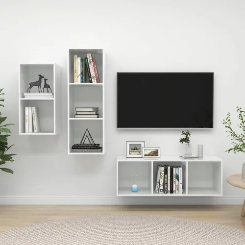 vidaXL Komplet TV omaric 3-delni visok sijaj bela iverna plošča, (20733258)