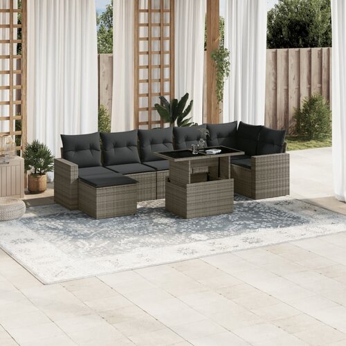 vidaXL 8-dijelni set vrtnih sofa od poliratana s jastucima sivi Cijene