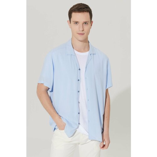 ALTINYILDIZ CLASSICS Men's Light Blue Slim Fit Slim Fit Cuban Collar Short Sleeve Shirt. Slike
