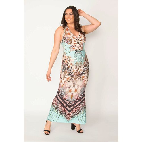Şans Women&amp;#039;s Plus Size Turquoise Necktied Dress Slike