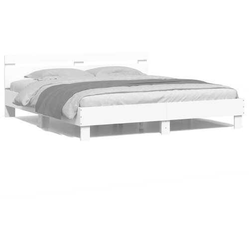 VidaXL Okvir kreveta s uzglavljem i LED svjetlima bijeli 200 x 200 cm Slike