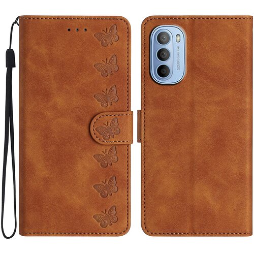 INORCO Ovitek za telefon Motorola Moto G62 5G PU usnje z vtisnjenim metuljem, stojalo Shell Wallet Flip Cover, (22036190) Slike