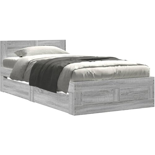 Maison Chic Posteljni okvir - Enojna postelja - Postelja za odrasle z vzglavjem siva sonoma 75x190 cm inž. les, (21696104) Slike