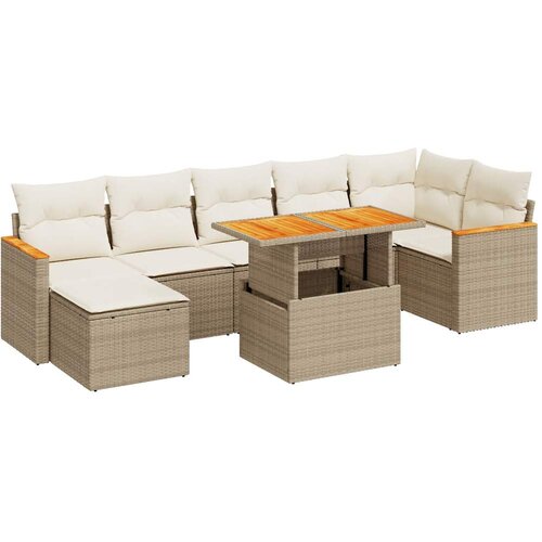 vidaXL 8-dijelni set vrtnih sofa od poliratana s jastucima bež bagrem Cene
