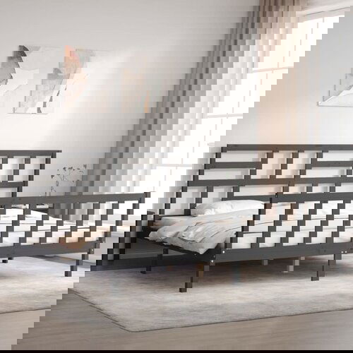 The Living Store Posteljni okvir z vzglavjem siv 200x200 cm trden les - Posteljni Okvir, (21524940) Cene