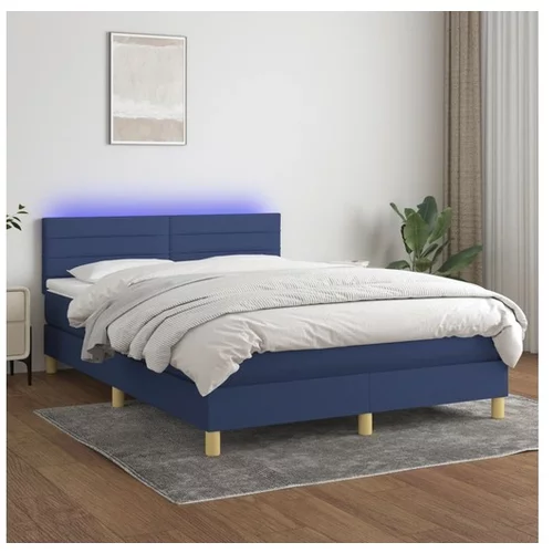 vidaXL Box spring postelja z vzmetnico LED modra 140x190 cm