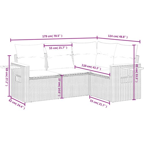  4-dijelni set vrtnih sofa od poliratana s jastucima crni Slike