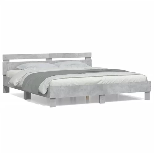  Okvir kreveta s uzglavljem siva boja betona 180 x 200 cm drveni