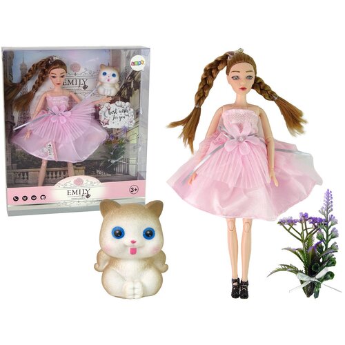  Lutka za igru Emily sa bež mačkom i pletenicama - 30 cm Slike