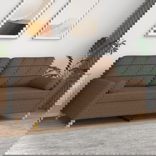VidaXL Kavč dvosed z blazinami rjav 140 cm blago Slike