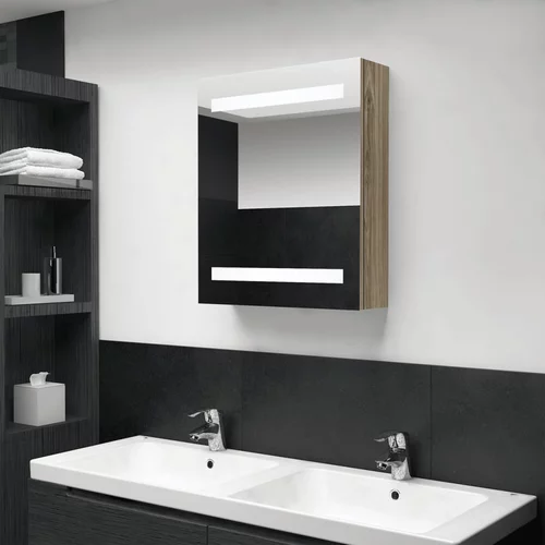 vidaXL LED kopalniška omarica z ogledalom hrast 50x14x60 cm