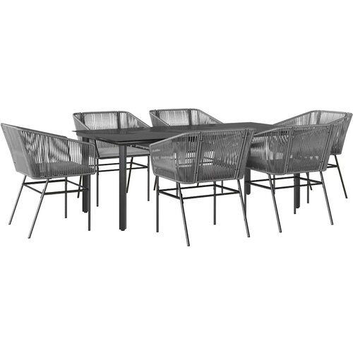  7-dijelni vrtni blagovaonski set s jastucima poliratan i staklo Siva 200 x 100 x 74 cm Slike