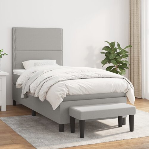  Krevet s oprugama i madracem svjetlosivi 100x200 cm od tkanine Slike