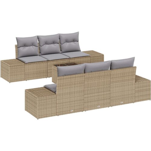  Vrtni set sofa 7 dijelova Bež i svijetlosiva Ratan Poliester Slike