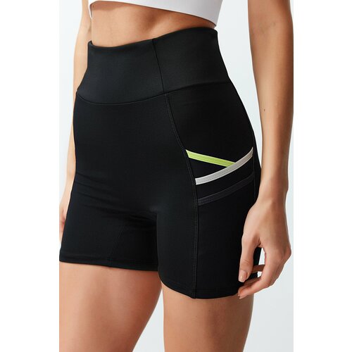 Trendyol Black Recovery Tulle Pocket and Reflector Print Detailed Knitted Sports Shorts Leggings Slike