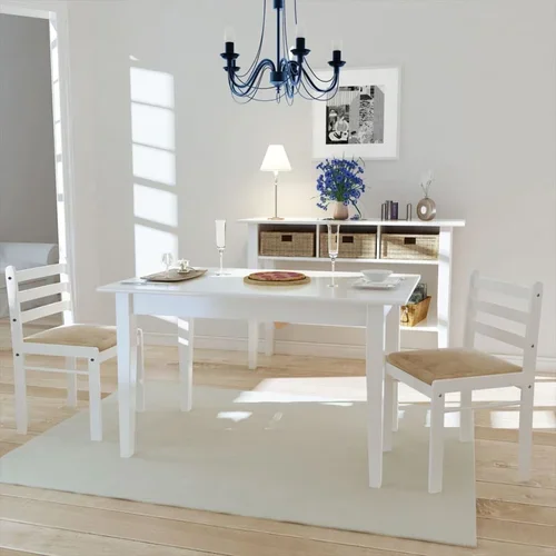 vidaXL Jedilni stoli 2 kosa beli iz trdnega kavčukovca in žameta, (20624475)