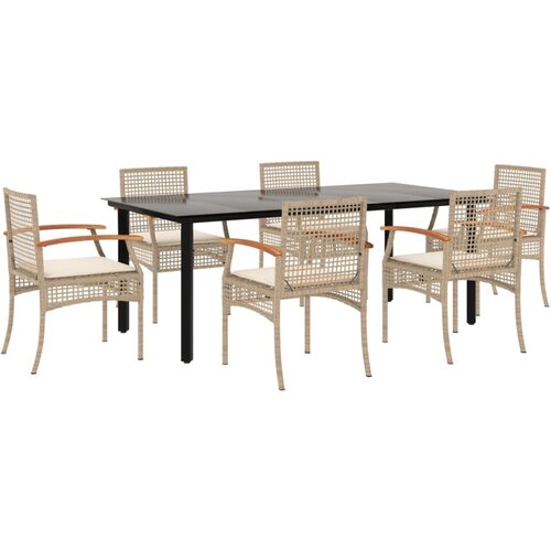 vidaXL 7-dijelni vrtni blagovaonski set od poliratana s jastucima bež Cijene