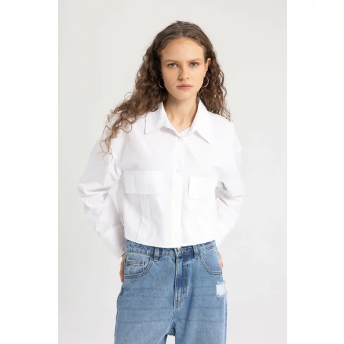 Defacto Crop Shirt Collar Poplin Long Sleeve Shirt