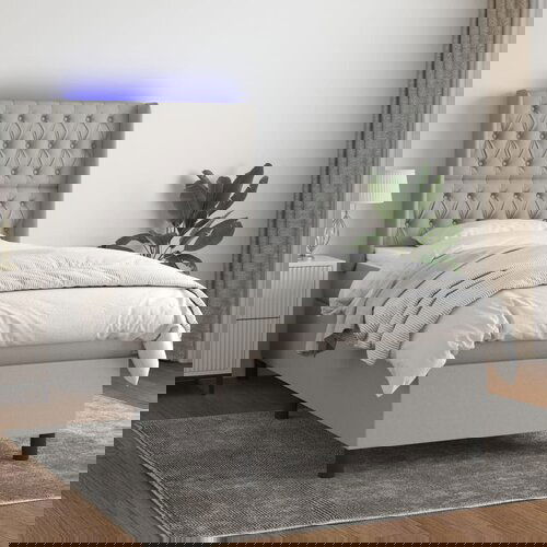 The Living Store Box spring postelja z vzmetnico LED svetlo siva 90x200 cm blago - Box Spring Postelja, (21516908) Slike