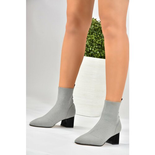 Fox Shoes Women's Gray Knitwear Thick Heeled Boots Slike