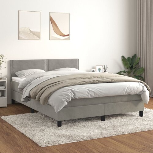 VidaXL Krevet s oprugama i madracem svjetlosivi 140x190 cm bar&amp;scaron;unasti Slike