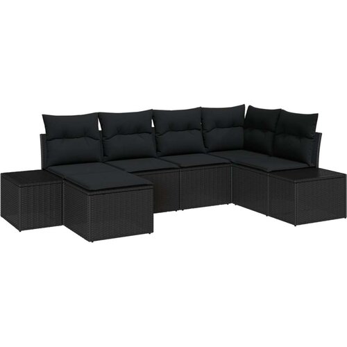  Garnitura Kauča za Vrt Set od 6 Crna Ratan Poliester Slike