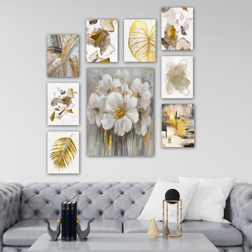  slike dezen cveće belo zlatno, set sa 9 slika Cene