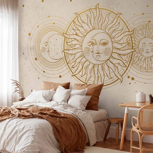  Foto tapeta - Golden Sun and Moon - Artistic Illustration in Retro Style 150x105 Premium Slike