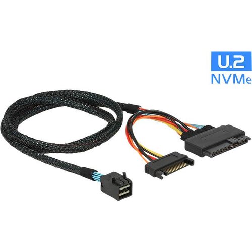 Delock trdi disk priključni kabel [1x mo&scaron;ki konektor mini sas (sff-8643) - 1x U.2 SSD\, 7-polni mo&scaron;ki konektor SATA] 0.75 m črna, (20415962) Cene