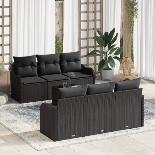 vidaXL 7-delna vrtna sofa garnitura z blazinami Črna Poli ratan Cene