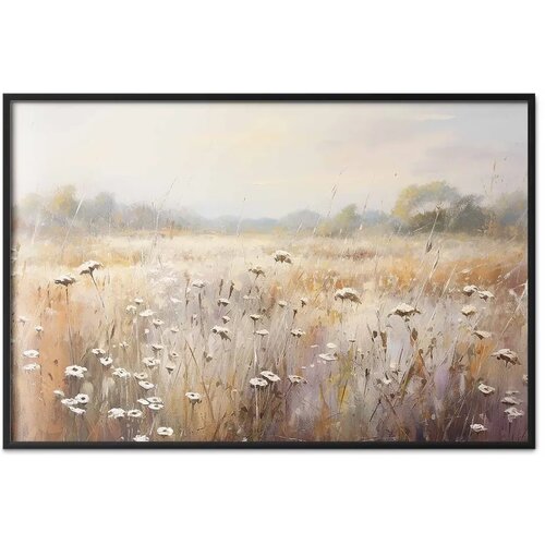  Plakat Impressionist meadow &amp;ndash; field landscape in a pastel colour palette 90x60 Crni okvir Slike