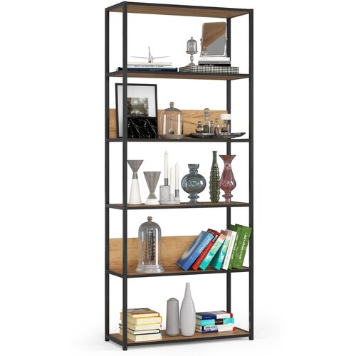 AKORD Metalna loft polica 80 cm - črno-hrastova obrt - 6 polic, (21714196) Slike