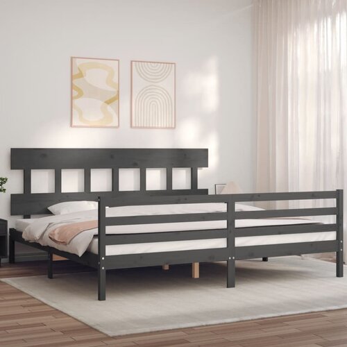 vidaXL Posteljni okvir z vzglavjem siv 200x200 cm trden les Cene