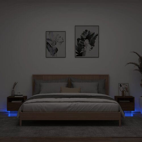 VidaXL Nočna omarica z LED lučkami 2 kosa rjavi hrast 40x39x37 cm Slike