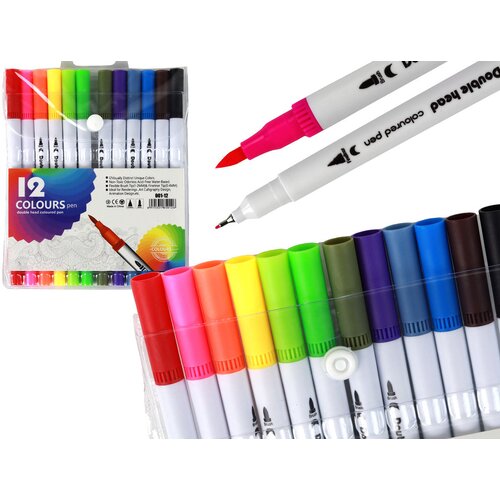  Set of 12 double-sided markers in different colors in an organizer Slike
