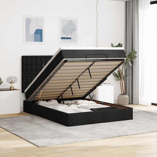  Otomanski krevet s madracem i LED crni 140x190 cm tkanine Slike